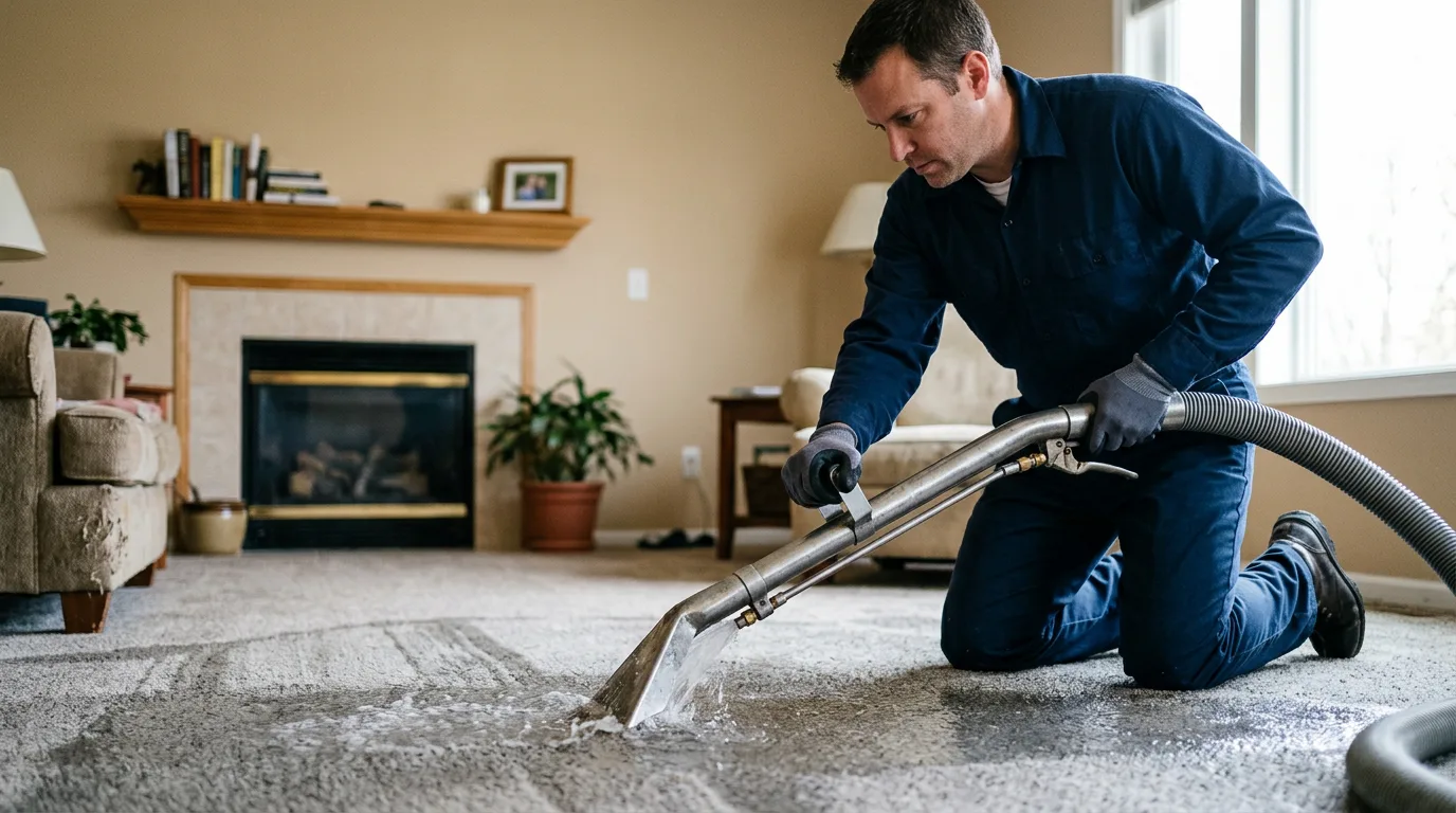 Water damage restoration technician working near Fishers Landing, NY